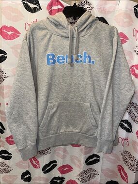 Bench. Light Gray Hoodie with Blue Logo